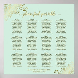 12 Table Mint Green & Gold Wedding Seating Chart