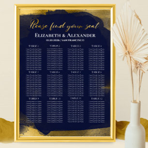 12 Table Navy Blue Abstract Wedding Seating Chart