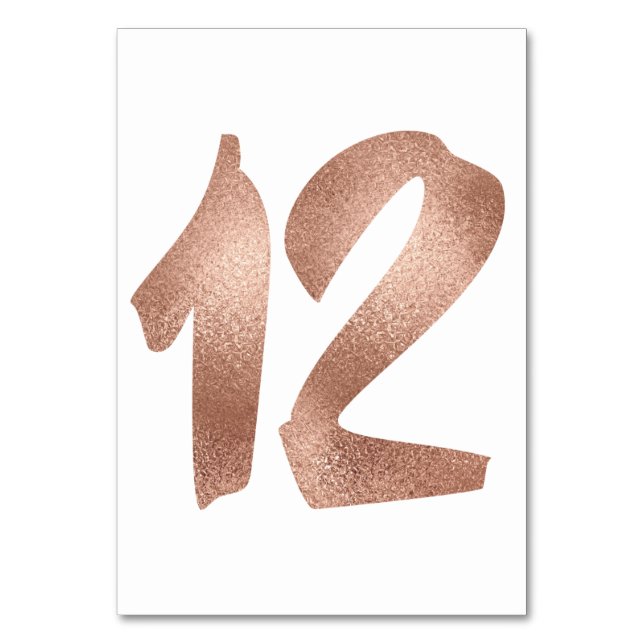 12 Table  Number White Metallic Pink Rose Gold Table Number (Front)