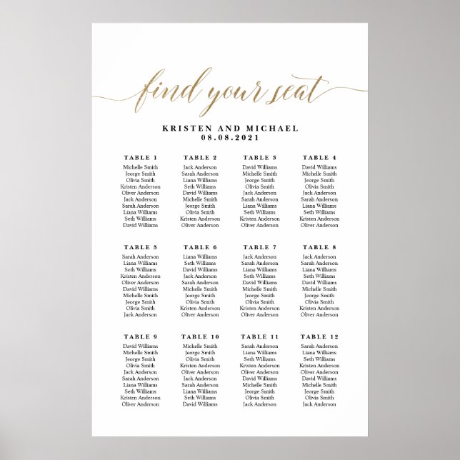 12 Tables 120 Guests Find Your Seat Seating Chart (Front)