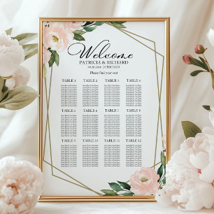 12 Tables Blush Geometric Wedding Seating Chart