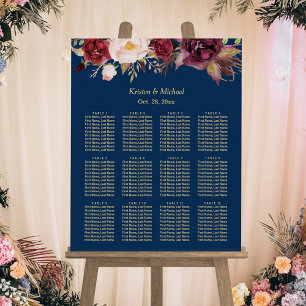 12 Tables Burgundy Floral Wedding Seating Chart