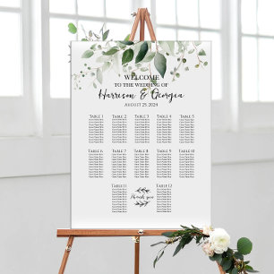 12 tables greenery elegant wedding seating chart