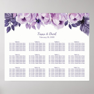 12 Tables Purple Floral Wedding Seating Chart