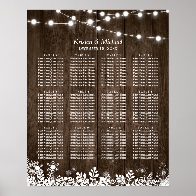 12 Tables Rustic Wood Winter Wedding Seating Chart (Front)
