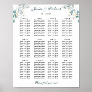 12 Tables Seating Chart Poster Sign