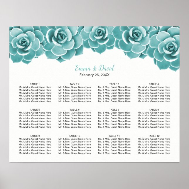 12 Tables Succulent Floral Wedding Seating Chart (Front)