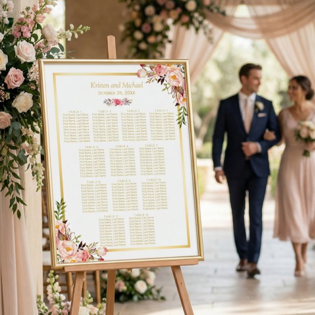 12 Tables Wedding Seating Chart Classy Chic Floral (Creator Uploaded)