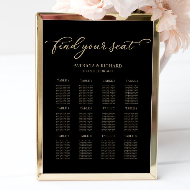 12 Tables Wedding Seating Plan Chic Gold Black  Poster (Creator Uploaded)