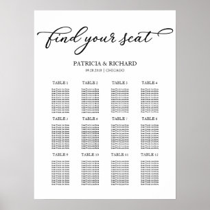 12 Tables Wedding Seating Plan Chic Script Poster