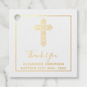 12 Thank You BAPTISM REAL FOIL Christening Cross Favour Tags