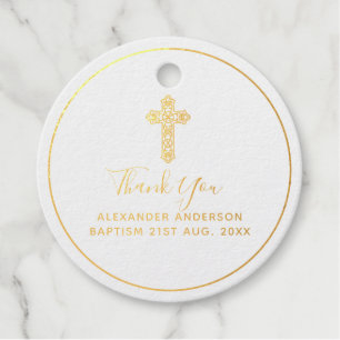 12 Thank You BAPTISM REAL FOIL Christening Cross Favour Tags