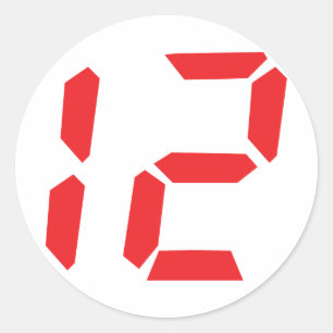 12 twelve  red alarm clock digital number classic round sticker