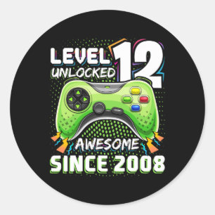 12 Unlocked Awesome 2008 Video Game 12th Birthday  Classic Round Sticker