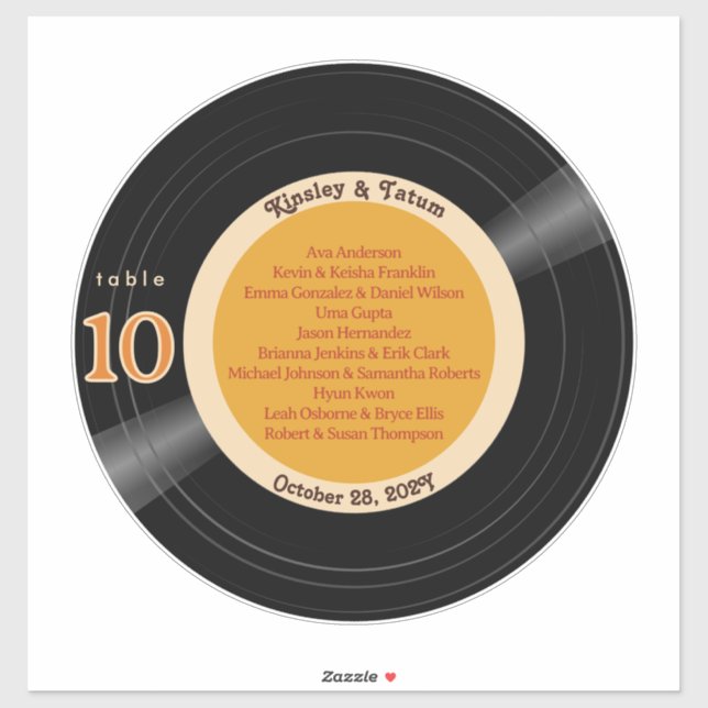 12" Vinyl Record Album Groovy Orange Seating Chart (Sheet)