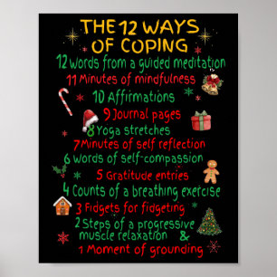 12 Ways Of Coping Funny Christmas Mental Health Poster