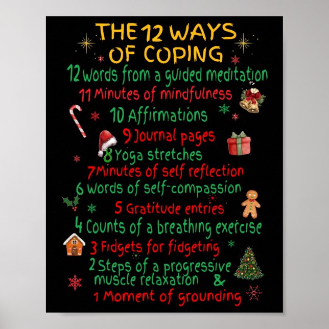 12 Ways Of Coping Funny Christmas Mental Health  Poster (Front)