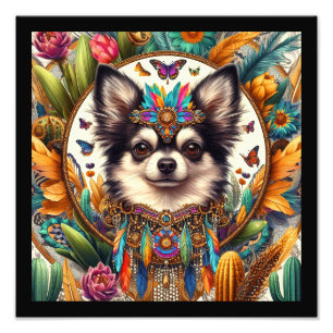 12"x12" Pet Portrait Chihuahua Art Black Border Photo Print