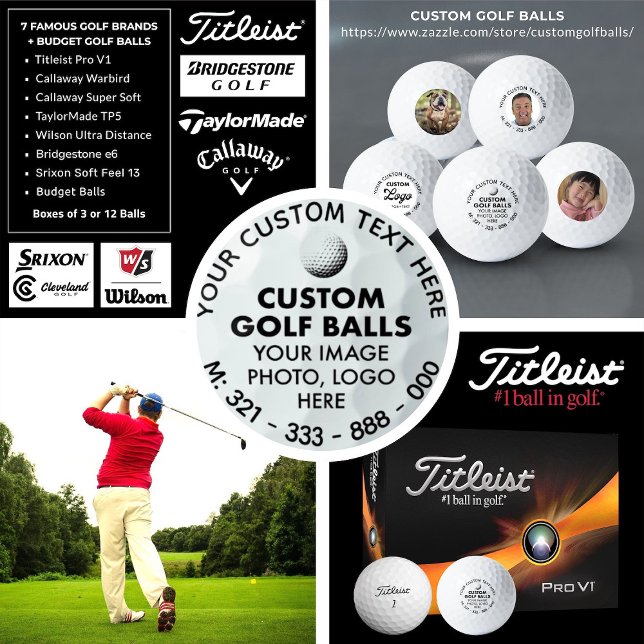 12 x Custom Photo Logo Titleist Pro V1 Golf Balls (CUSTOM GOLF BALLS
https://www.zazzle.com/store/customgolfballs/)