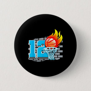12 Year Old 12th Basketball Birthday Party Theme B 6 Cm Round Badge