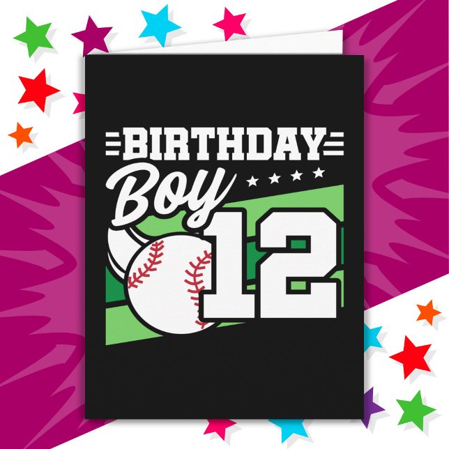 12 Year Old Baseball Party Theme 12th Birthday Boy Card (Creator Uploaded)
