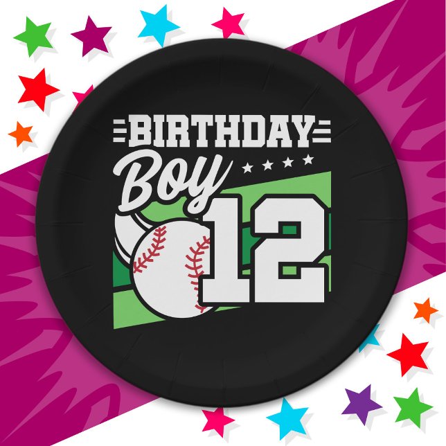 12 Year Old Baseball Party Theme 12th Birthday Boy Paper Plate (Creator Uploaded)