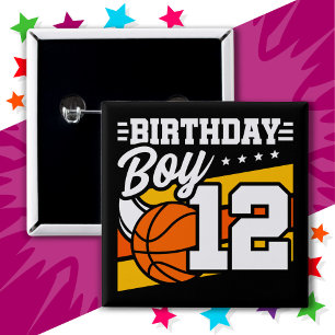 12 Year Old Basketball Party 12th Birthday Boy 15 Cm Square Badge