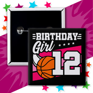12 Year Old Basketball Party 12th Birthday Girl 15 Cm Square Badge