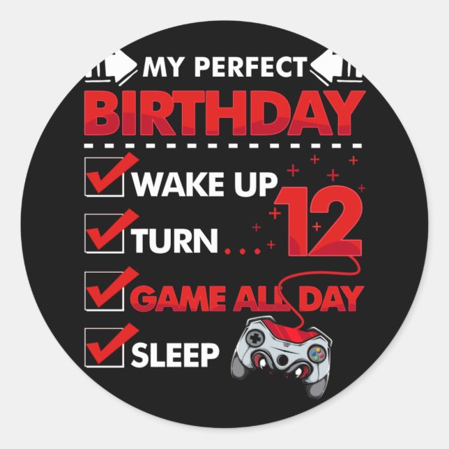 12 Year Old Gamer Boy 12nd Perfect Birthday Gaming Classic Round Sticker (Front)