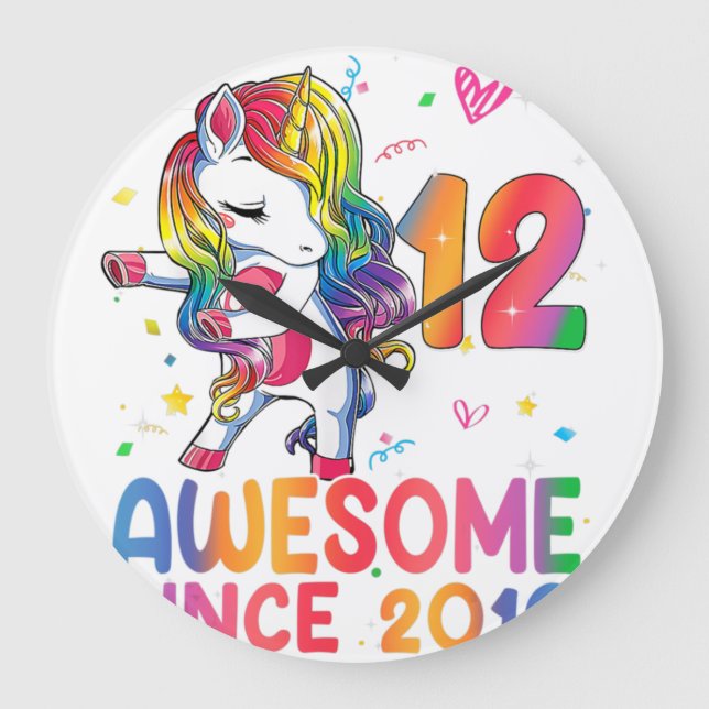 12 Year Old Gifts Girls Teens Dabbing Unicorn 12th Large Clock (Front)