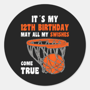 12 Year Old Happy 12th Birthday Basketball 12th Bi Classic Round Sticker