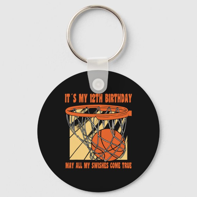 12 Year Old Happy 12th Birthday Basketball 12th Bi Key Ring (Front)
