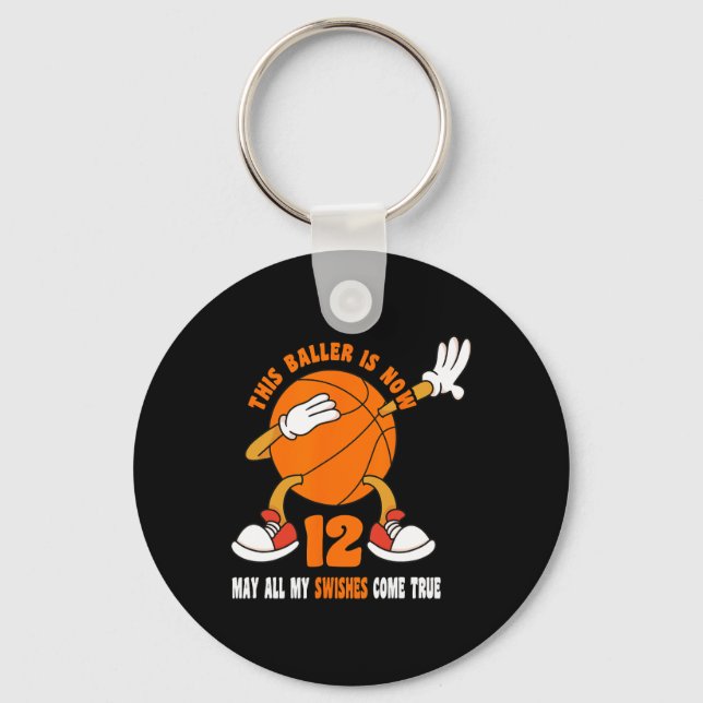 12 Year Old Happy 12th Birthday Basketball 12th Bi Key Ring (Front)