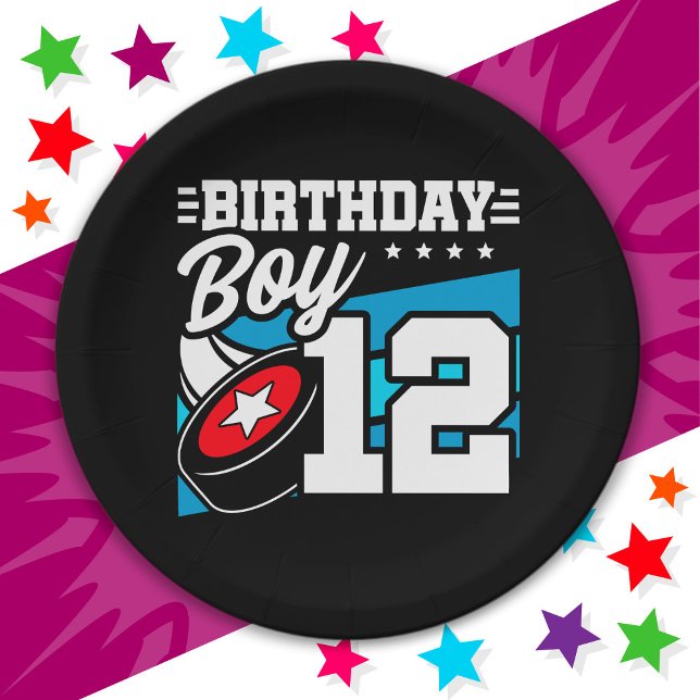 12 Year Old Hockey Party Theme 12th Birthday Boy Paper Plate (Creator Uploaded)