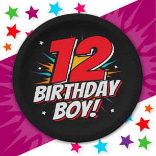 12 Year Old Superhero Birthday Boy 12th Birthday Paper Plate