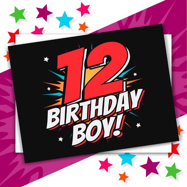 12 Year Old Superhero Birthday Boy 12th Birthday Postcard (Creator Uploaded)