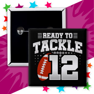 12 Year Old Tackle Football Party 12th Birthday 15 Cm Square Badge