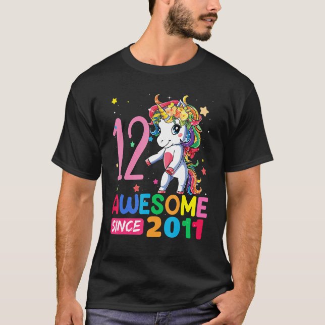 12 Year Old  Unicorn Flossing 12th Birthday Girl T T-Shirt (Front)