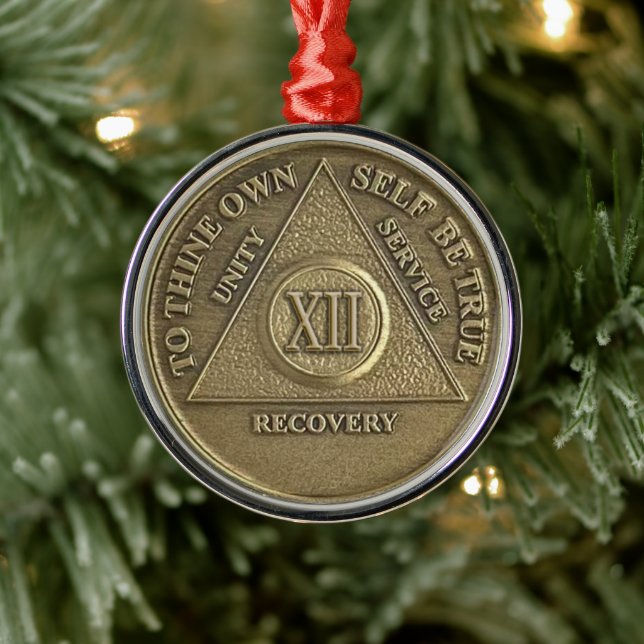 12 Year Sober Anniversary Medallion Metal Tree Decoration (Tree)