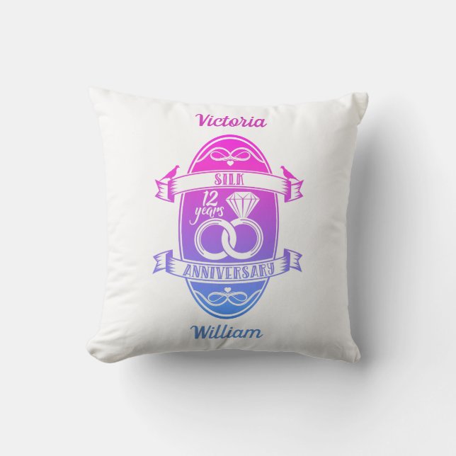12 Year traditional Silk 12th wedding anniversary Cushion (Front)