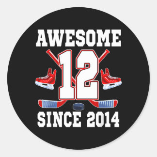 12 Years Awesome Since 2014 Hockey Theme Birthday Classic Round Sticker