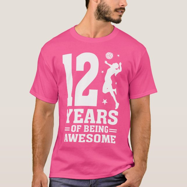 12 Years Of Being Awesome Birthday 12Th Volleyball T-Shirt (Front)