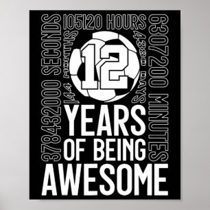 12 Years Of Being Awesome Soccer 12th Birthday Poster