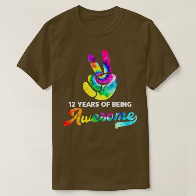 12 Years Of Being Awesome Tie Dye Birthday T-Shirt (Design Front)
