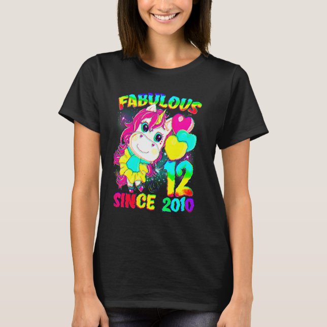12 Years Old 12th Birthday Unicorn Girl Fabulous S T-Shirt (Front)