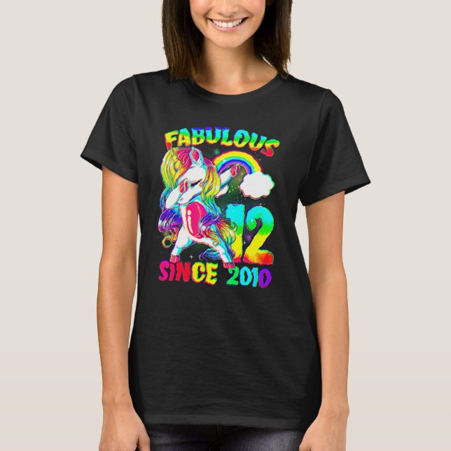 12 Years Old 12th Birthday Unicorn Girl Fabulous S T-Shirt (Front)