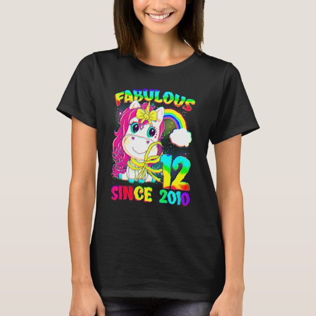 12 Years Old 12th Birthday Unicorn Girl Fabulous S T-Shirt (Front)