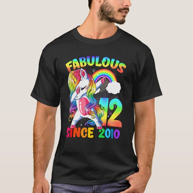 12 Years Old 12th Birthday Unicorn Girl Fabulous S T-Shirt (Front)