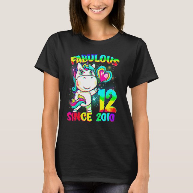 12 Years Old 12th Birthday Unicorn Girl Fabulous S T-Shirt (Front)