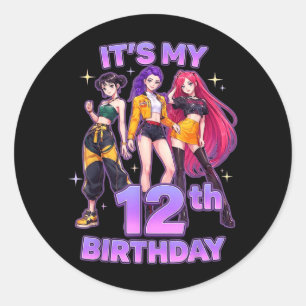 12 Years Old Birthday K pop Kids 12th Bday Girls Classic Round Sticker